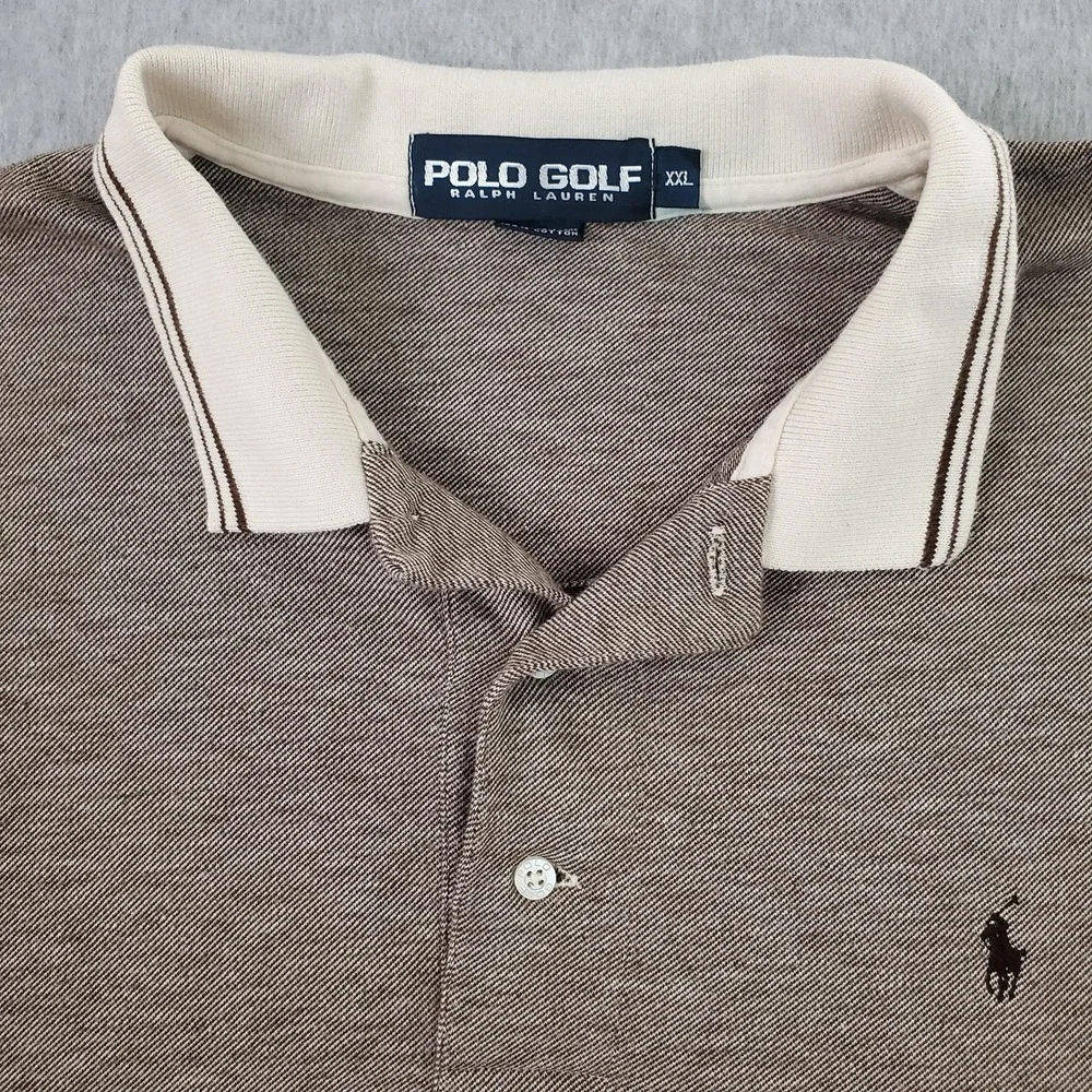 Polo Golf Ralph Lauren Polo Shirt Mens 2XL Brown Long Sleeve Cotton Knit Logo